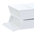 6Mm Glass Top Coffee Table With Open Shelves And Cabinets, Geometric Style Cocktail Table With Great Storage Capacity, Modernist 2 Tier Center Table For Living Room, White White Particle Board