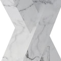 Modern Square Dining Table, Stretchable, With Printed White Marble Table Top Mdf X Shape Table Leg With Metal Base White Mdf Steel