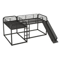 Full And Twin Size L Shaped Bunk Bed With Slide And Short Ladder, Black Black Metal