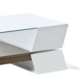 6Mm Glass Top Coffee Table With Open Shelves And Cabinets, Geometric Style Cocktail Table With Great Storage Capacity, Modernist 2 Tier Center Table For Living Room, White White Particle Board