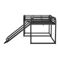 Full And Twin Size L Shaped Bunk Bed With Slide And Short Ladder, Black Black Metal