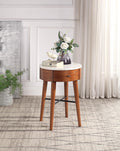 Walnut Finish 1Pc Round End Table With Faux Marble Top And Drawer Living Room Furniture Side Table Walnut Primary Living Space Modern Engineered Wood