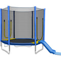 7Ft Trampoline For Kids With Safety Enclosure Net, Slide And Ladder, Easy Assembly Round Outdoor Recreational Trampoline Blue Metal