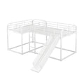 Full And Twin Size L Shaped Bunk Bed With Slide And Short Ladder, White Black Metal