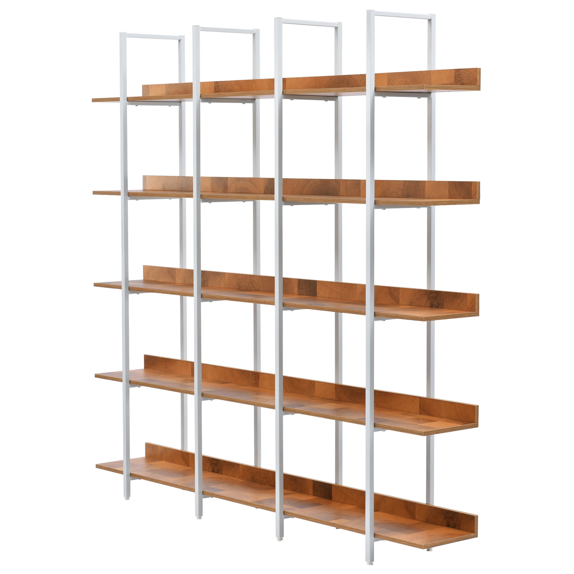 5 Tier Bookcase Home Office Open Bookshelf, Vintage Industrial Style Shelf, Mdf Board, White Metal Frame, Brown Brown White Mdf Steel