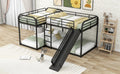 Full And Twin Size L Shaped Bunk Bed With Slide And Short Ladder, Black Black Metal