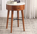 Walnut Finish 1Pc Round End Table With Faux Marble Top And Drawer Living Room Furniture Side Table Walnut Primary Living Space Modern Engineered Wood