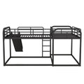 Full And Twin Size L Shaped Bunk Bed With Slide And Short Ladder, Black Black Metal