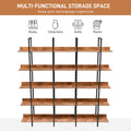 5 Tier Bookcase Home Office Open Bookshelf, Vintage Industrial Style Shelf, Mdf Board, Black Metal Frame, Brown Black Brown Mdf Steel