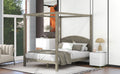 Queen Size Canopy Platform Bed With Headboard And Support Legs,Brown Wash Brown Pine