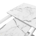 Modern Square Dining Table, Stretchable, With Printed White Marble Table Top Mdf X Shape Table Leg With Metal Base White Mdf Steel