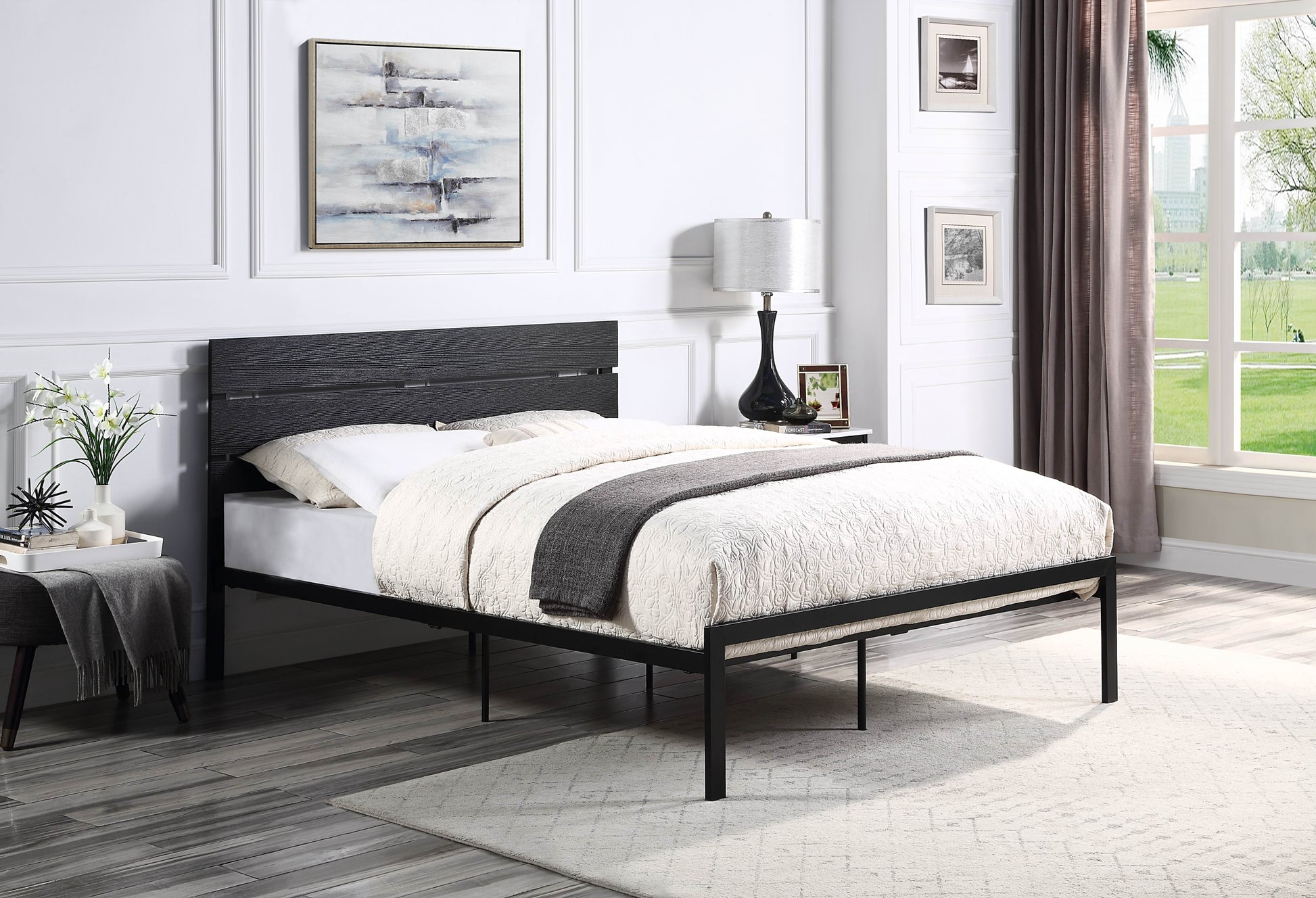 Black Metal Frame Full Size Bed 1Pc Full Black Metal Bedroom Metal