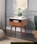 Walnut Finish 1Pc End Table With Faux Marble And Drawer Shelf Living Room Furniture Side Table Walnut Primary Living Space Modern Engineered Wood