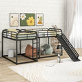 Full And Twin Size L Shaped Bunk Bed With Slide And Short Ladder, Black Black Metal