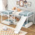 Full And Twin Size L Shaped Bunk Bed With Slide And Short Ladder, White Black Metal