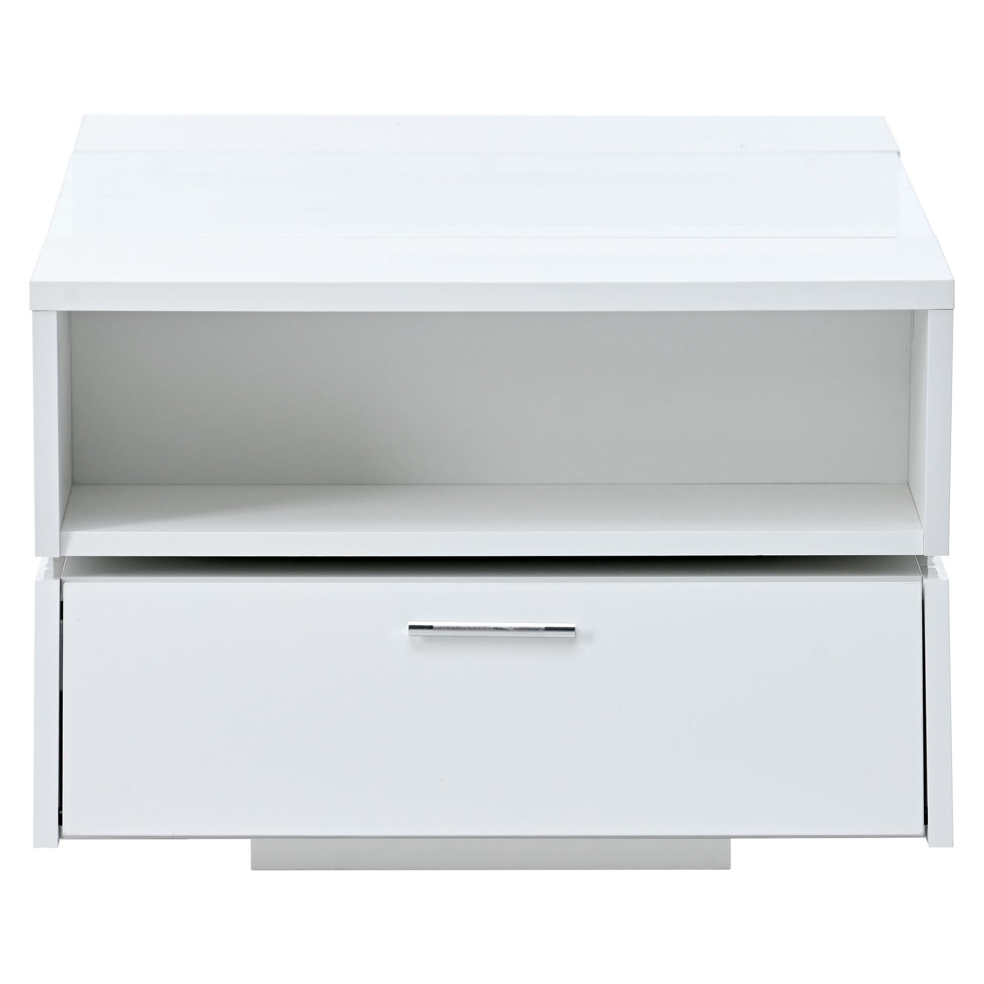 6Mm Glass Top Coffee Table With Open Shelves And Cabinets, Geometric Style Cocktail Table With Great Storage Capacity, Modernist 2 Tier Center Table For Living Room, White White Particle Board