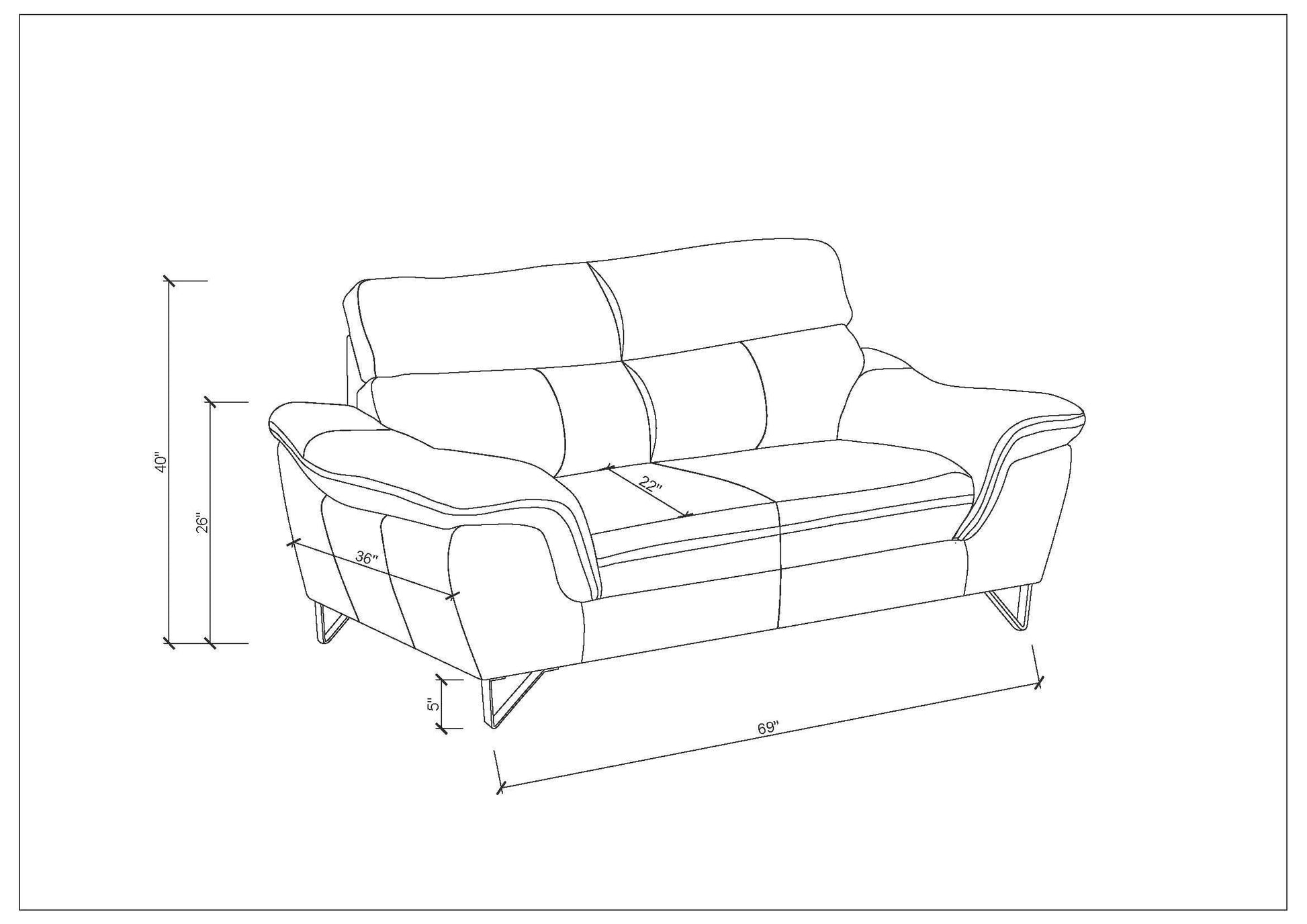 Genuine Leather Loveseat Gray Foam Leather