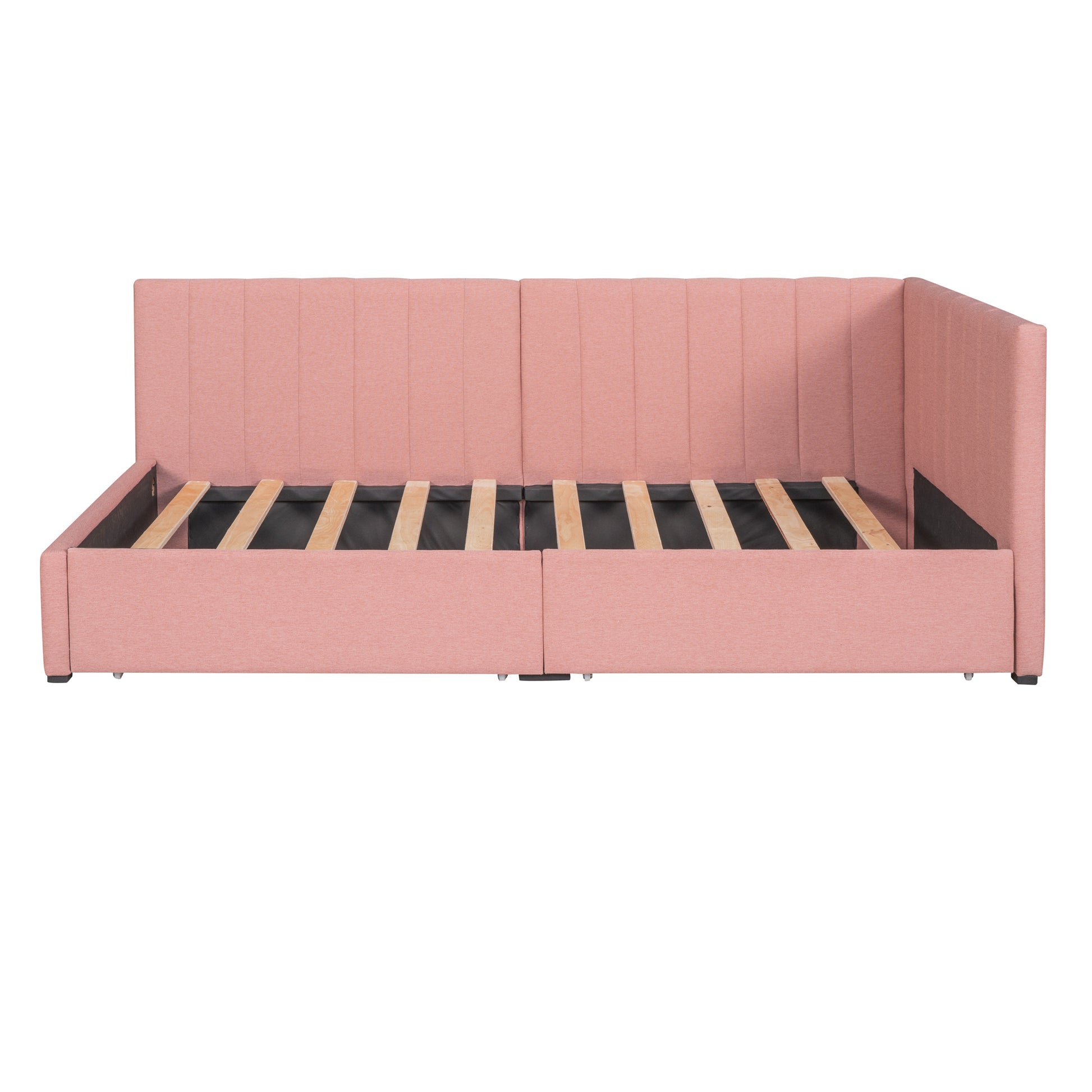 Upholstered Daybed With 2 Storage Drawers Twin Size Sofa Bed Frame No Box Spring Needed, Linen Fabric Pink Twin Pink Upholstered