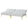 Convertible Sofa Bed Futon With Gold Metal Legs Teddy Fabric White White Teddy Foam Fabric