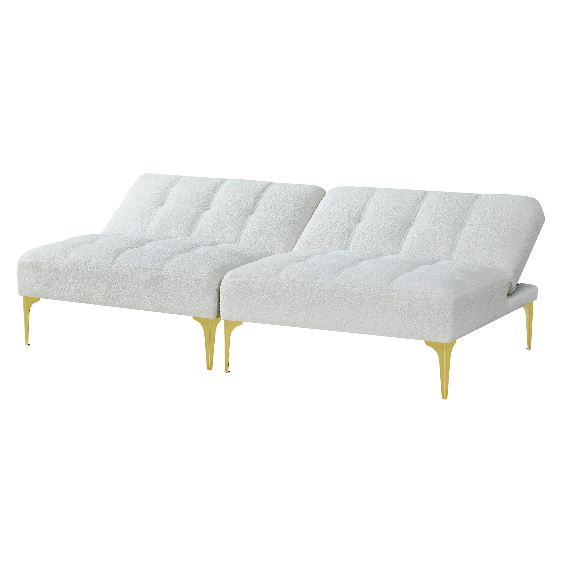 Convertible Sofa Bed Futon With Gold Metal Legs Teddy Fabric White White Teddy Foam Fabric