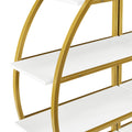 4 Tiers Home Office Open Bookshelf, Round Shape, Different Placement Ways, Mdf Board, Gold Metal Frame, White Golden White Mdf Steel