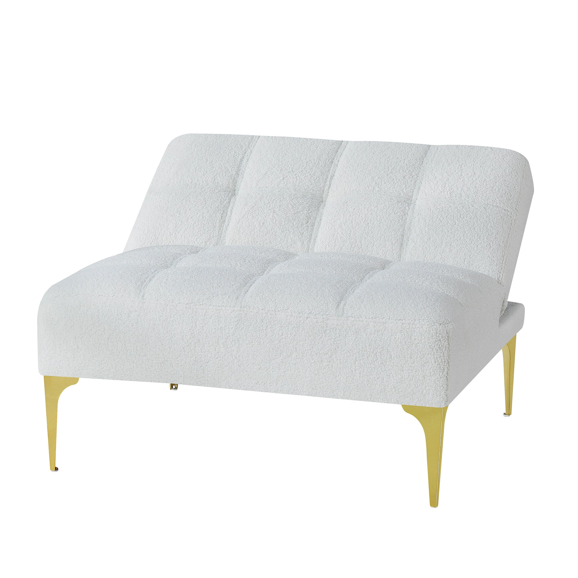 Convertible Sofa Bed Futon With Gold Metal Legs Teddy Fabric White White Teddy Foam Fabric