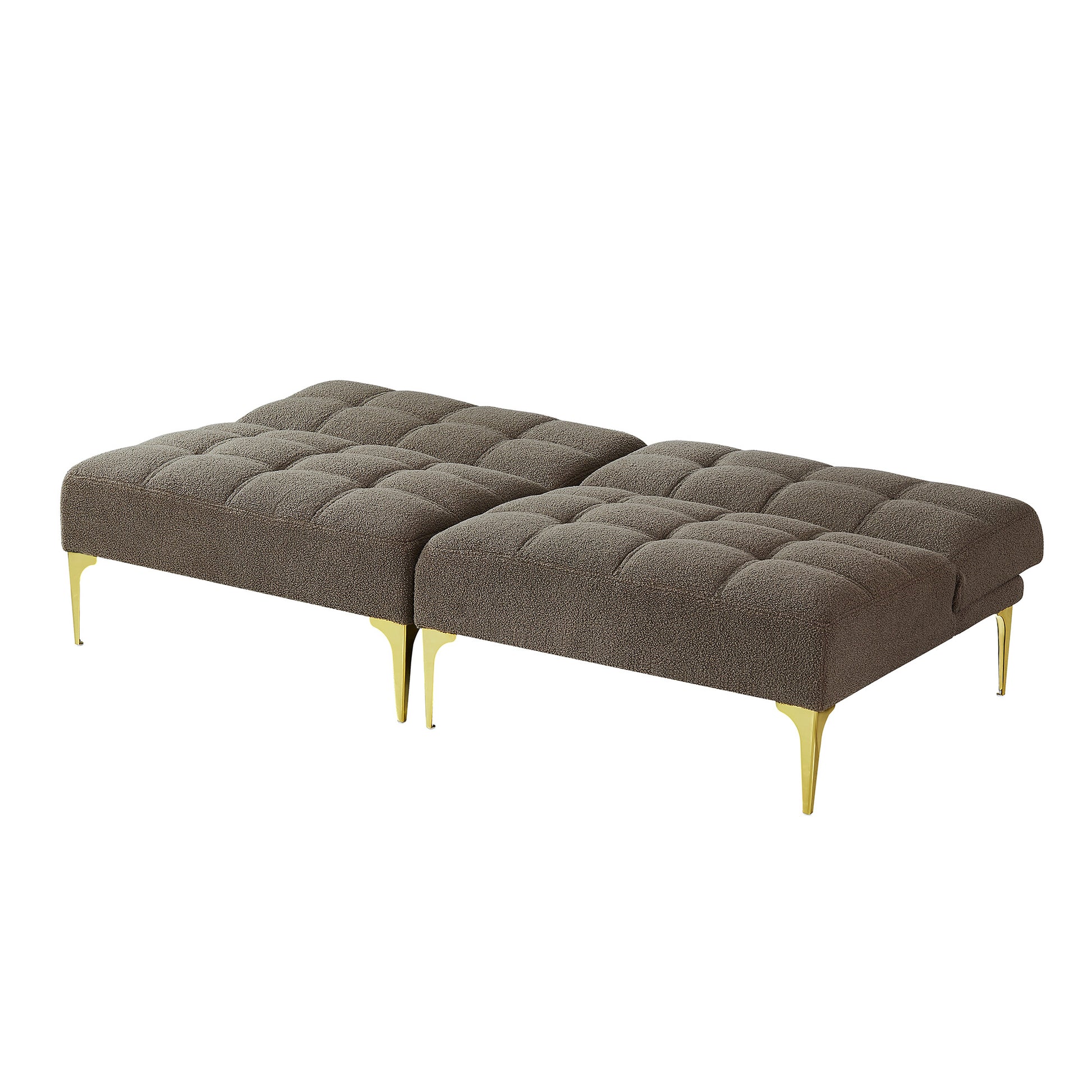 Convertible Sofa Bed Futon With Gold Metal Legs Teddy Fabric Taupe Taupe Foam Fabric