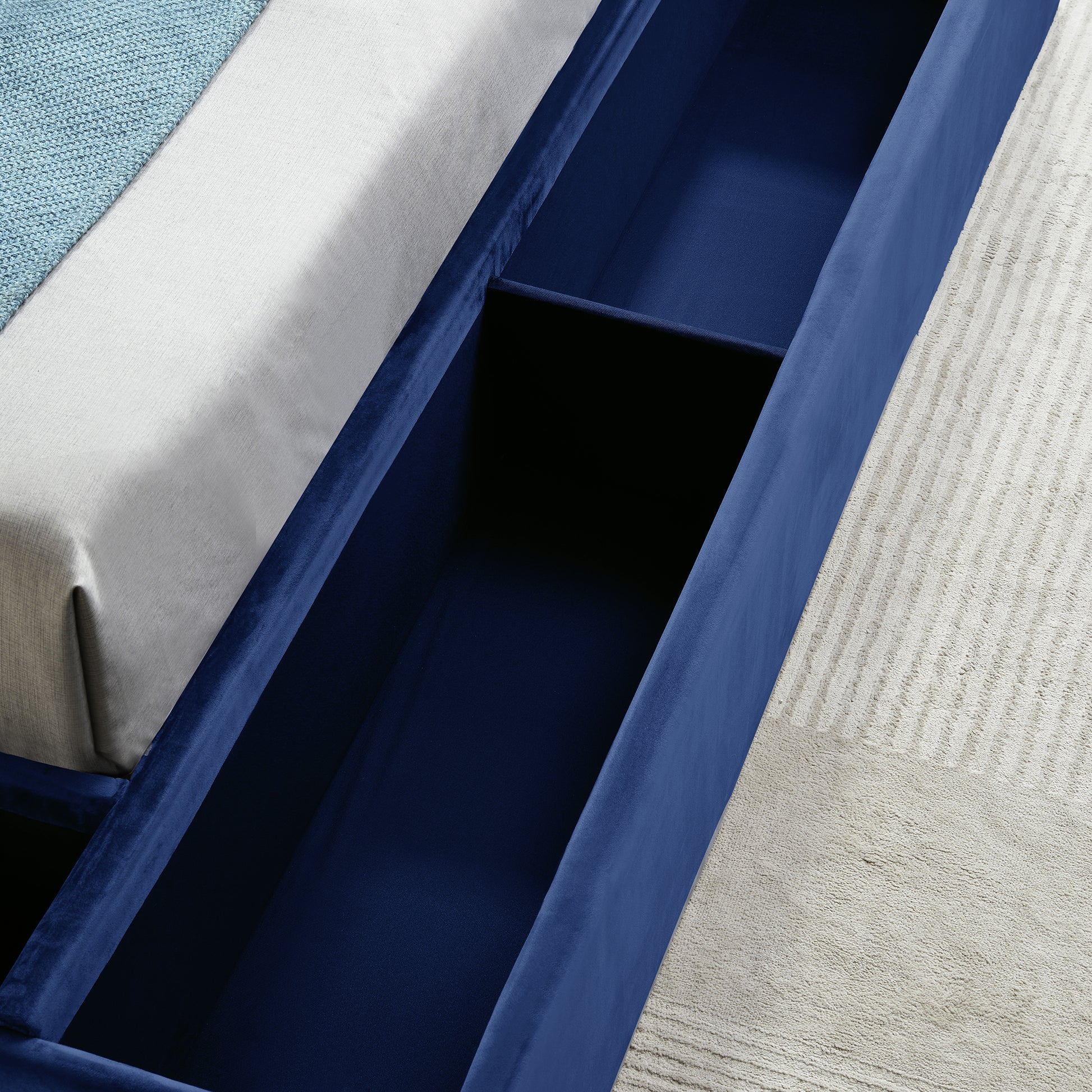 Contemporary Velvet Upholstered Bed With Storage Locker, Deep Button Tufting, Solid Wood Frame, High Density Foam, Queen Size Blue Velvet