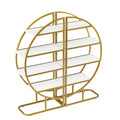 4 Tiers Home Office Open Bookshelf, Round Shape, Different Placement Ways, Mdf Board, Gold Metal Frame, White Golden White Mdf Steel