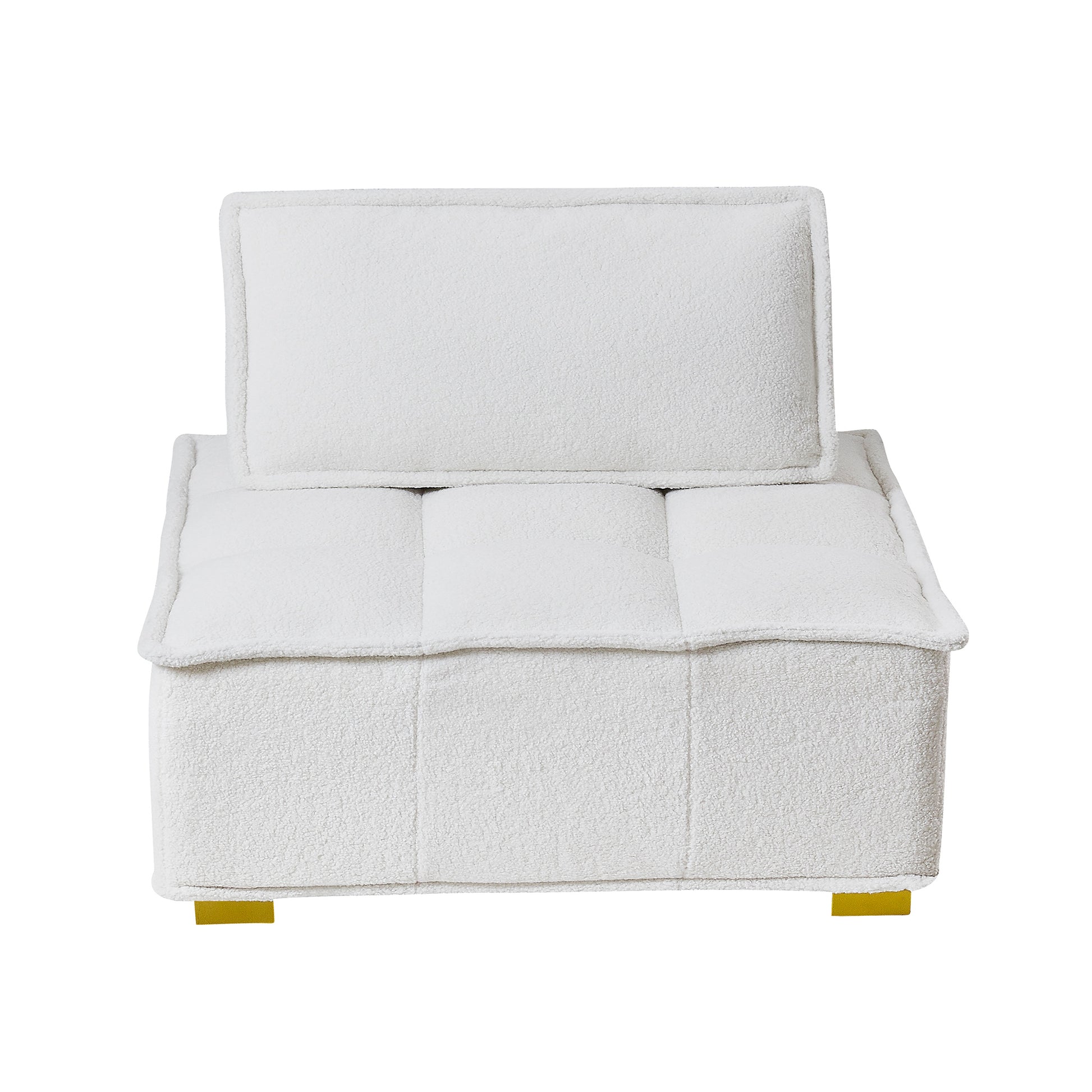 Lazy Sofa Ottoman With Gold Wooden Legs Teddy Fabric White White Foam Fabric