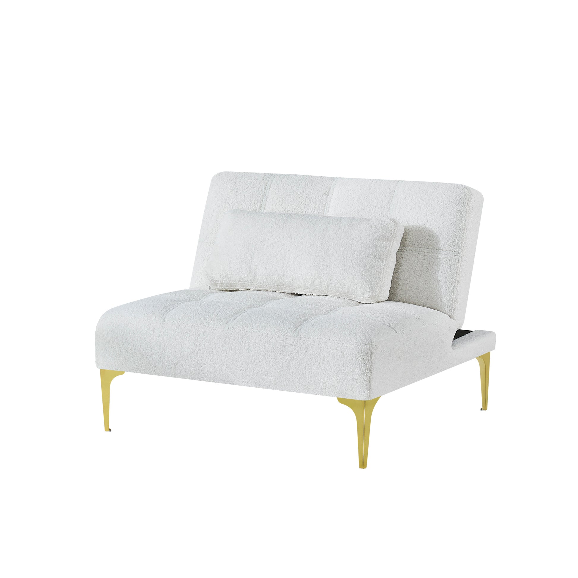 Convertible Sofa Bed Futon With Gold Metal Legs Teddy Fabric White White Teddy Foam Fabric