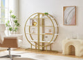 4 Tiers Home Office Open Bookshelf, Round Shape, Different Placement Ways, Mdf Board, Gold Metal Frame, White Golden White Mdf Steel