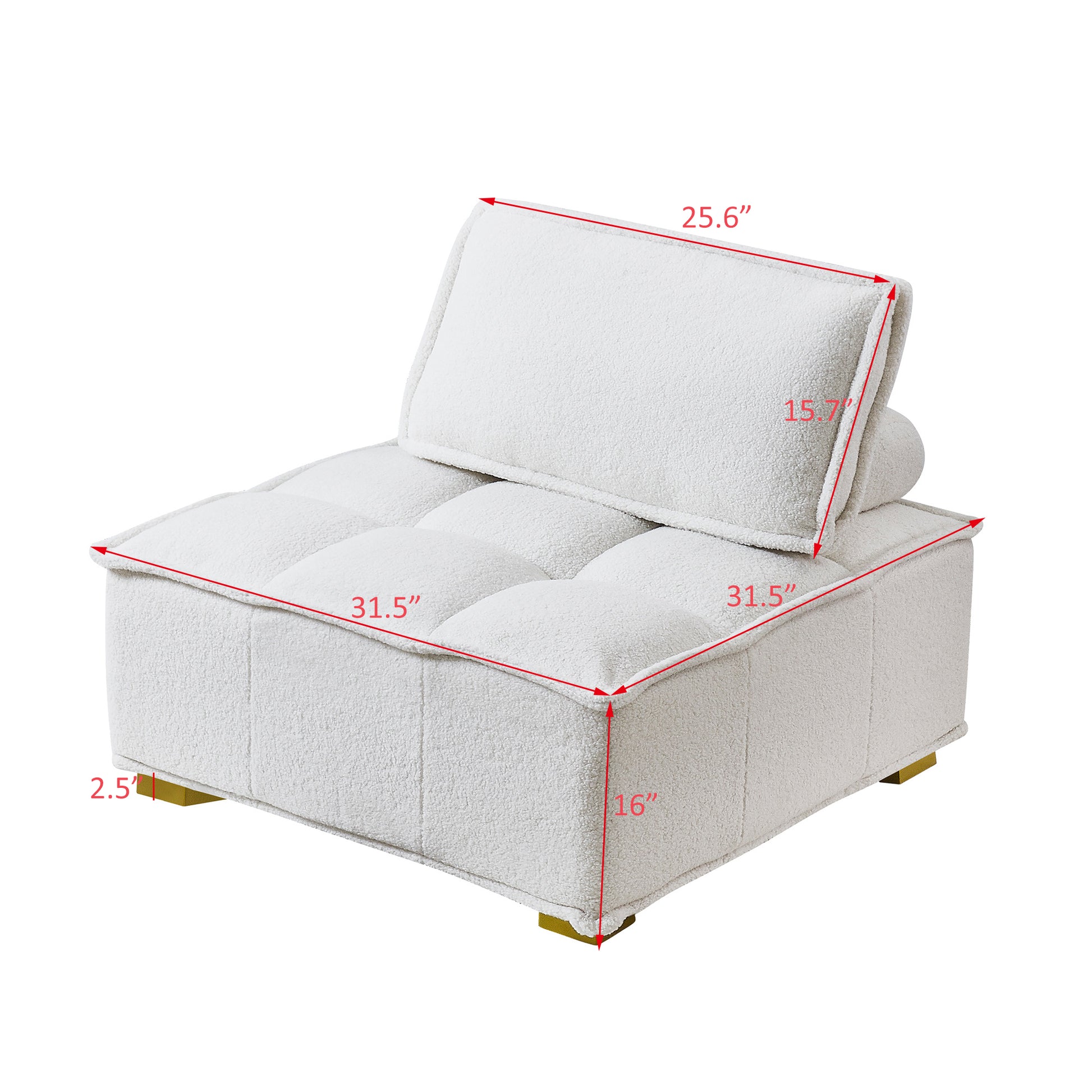 Lazy Sofa Ottoman With Gold Wooden Legs Teddy Fabric White White Foam Fabric