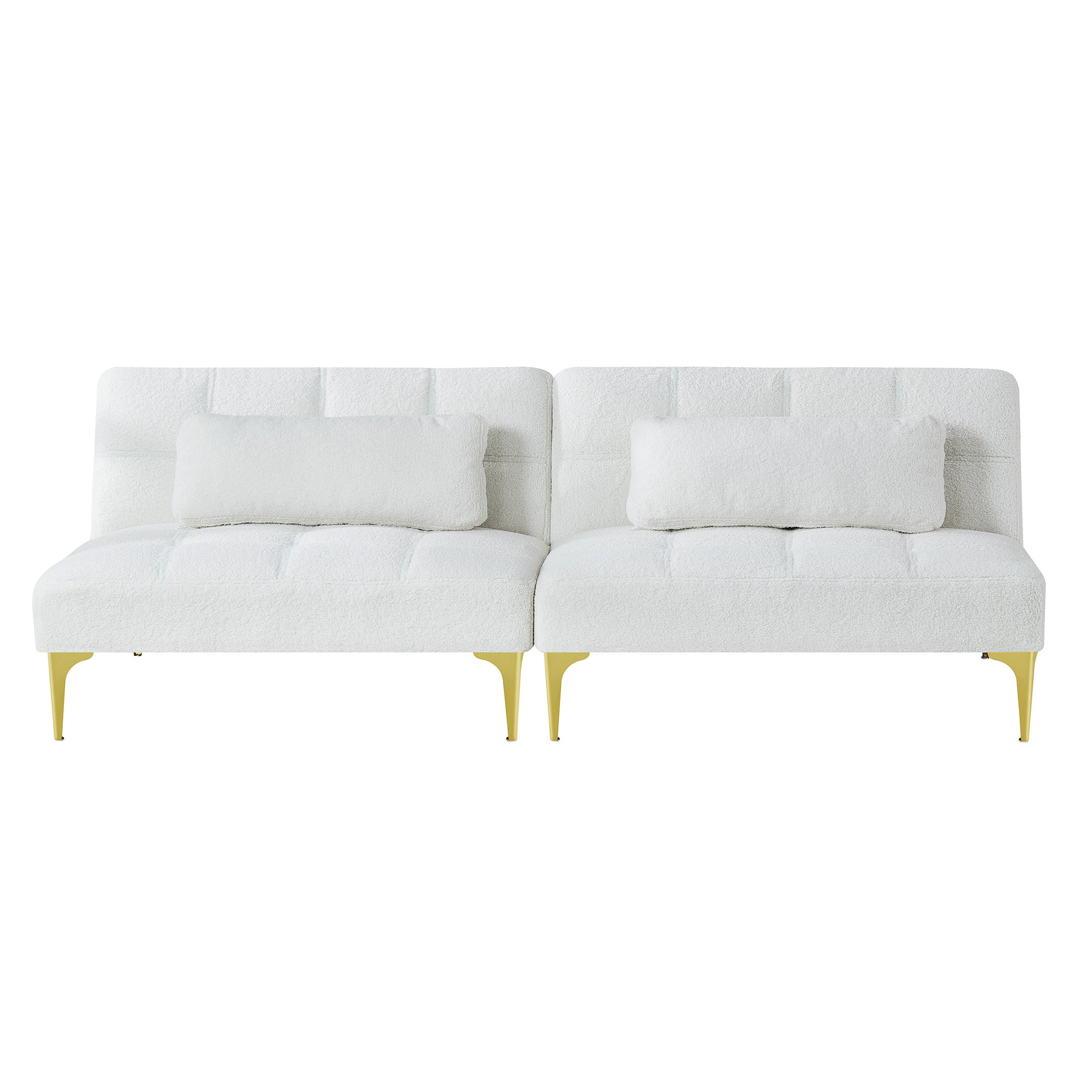 Convertible Sofa Bed Futon With Gold Metal Legs Teddy Fabric White White Teddy Foam Fabric