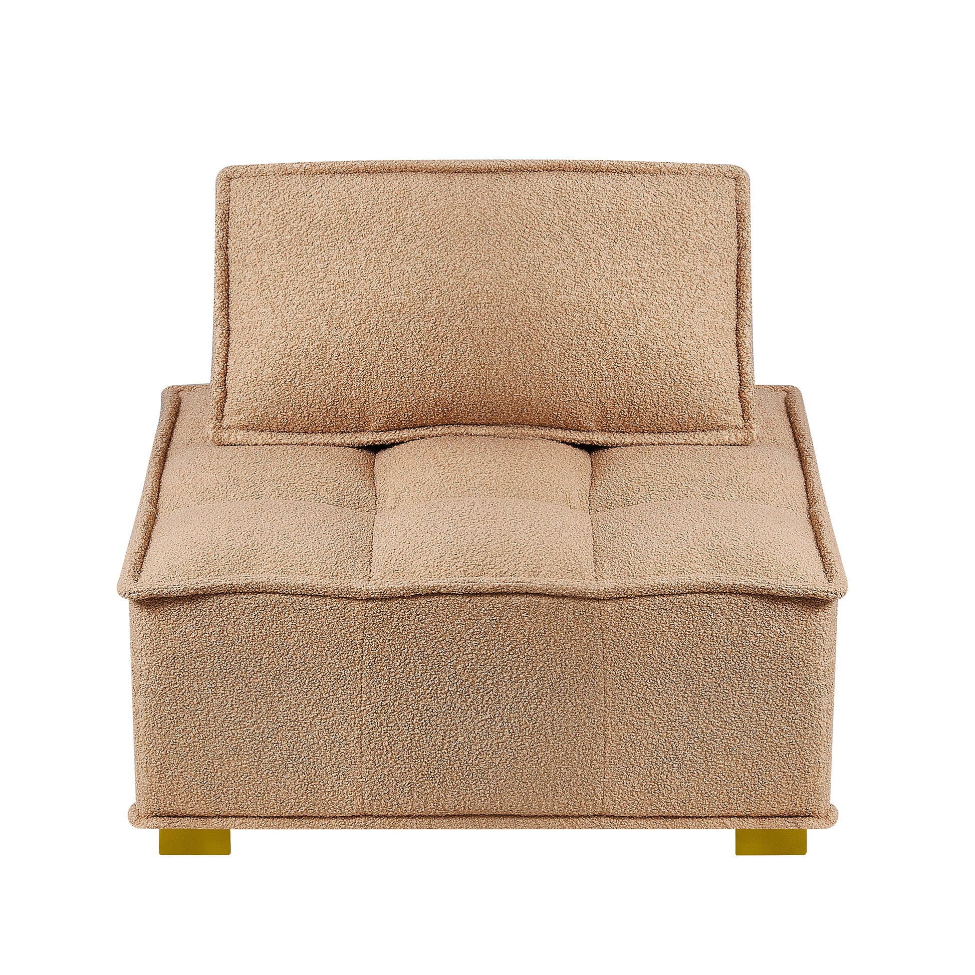 Lazy Sofa Ottoman With Gold Wooden Legs Teddy Fabric Khaki Khaki Foam Fabric