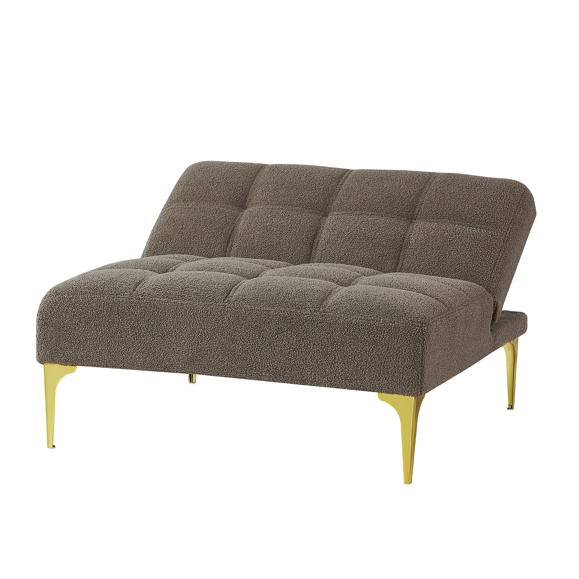 Convertible Sofa Bed Single Chair Futon With Gold Metal Legs Teddy Fabric Taupe Taupe Foam Fabric