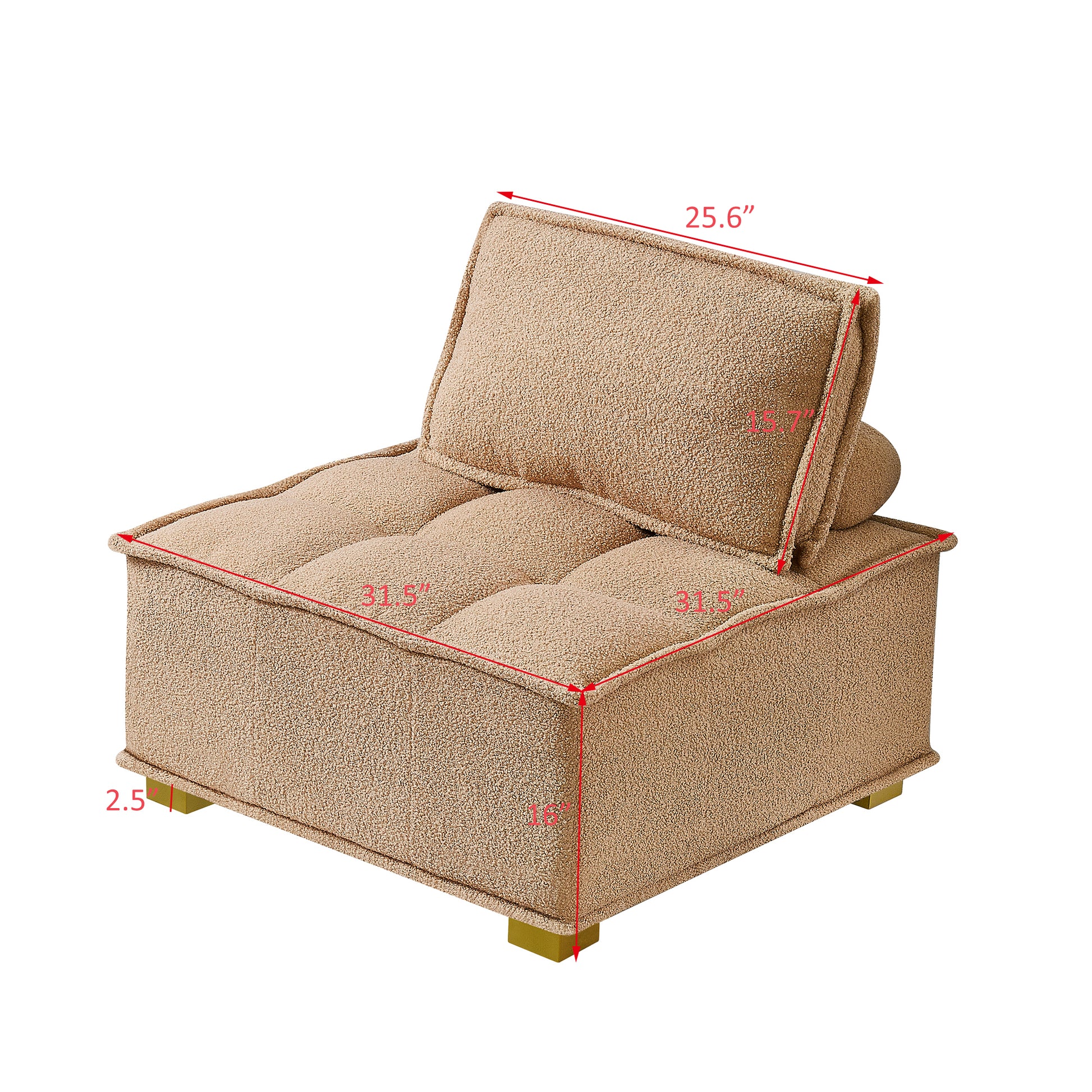 Lazy Sofa Ottoman With Gold Wooden Legs Teddy Fabric Khaki Khaki Foam Fabric