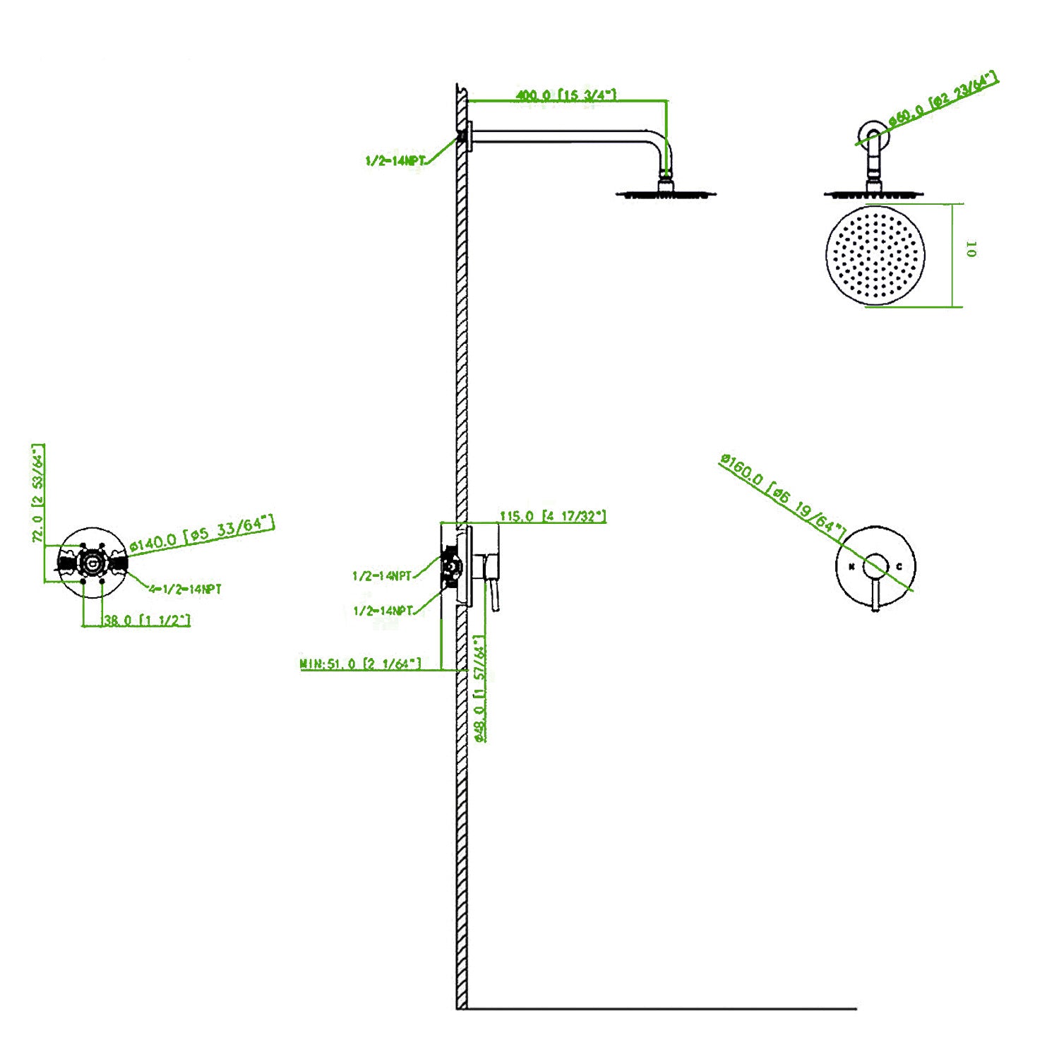 Wall Mounted Shower Faucet In Chrome Valve Included Chrome Brass