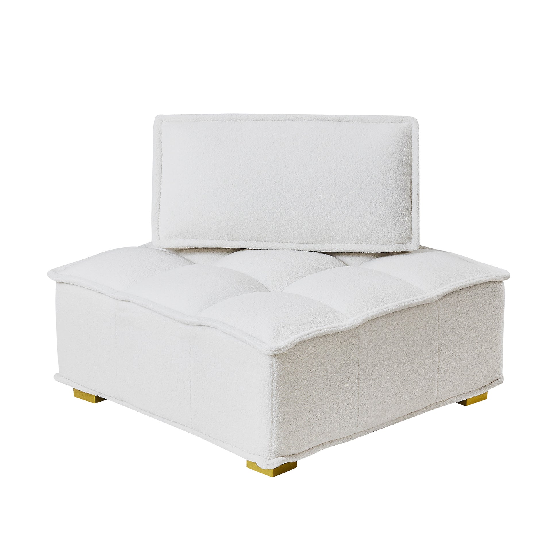 Lazy Sofa Ottoman With Gold Wooden Legs Teddy Fabric White White Foam Fabric