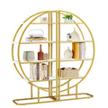 4 Tiers Home Office Open Bookshelf, Round Shape, Different Placement Ways, Mdf Board, Gold Metal Frame, White Golden White Mdf Steel