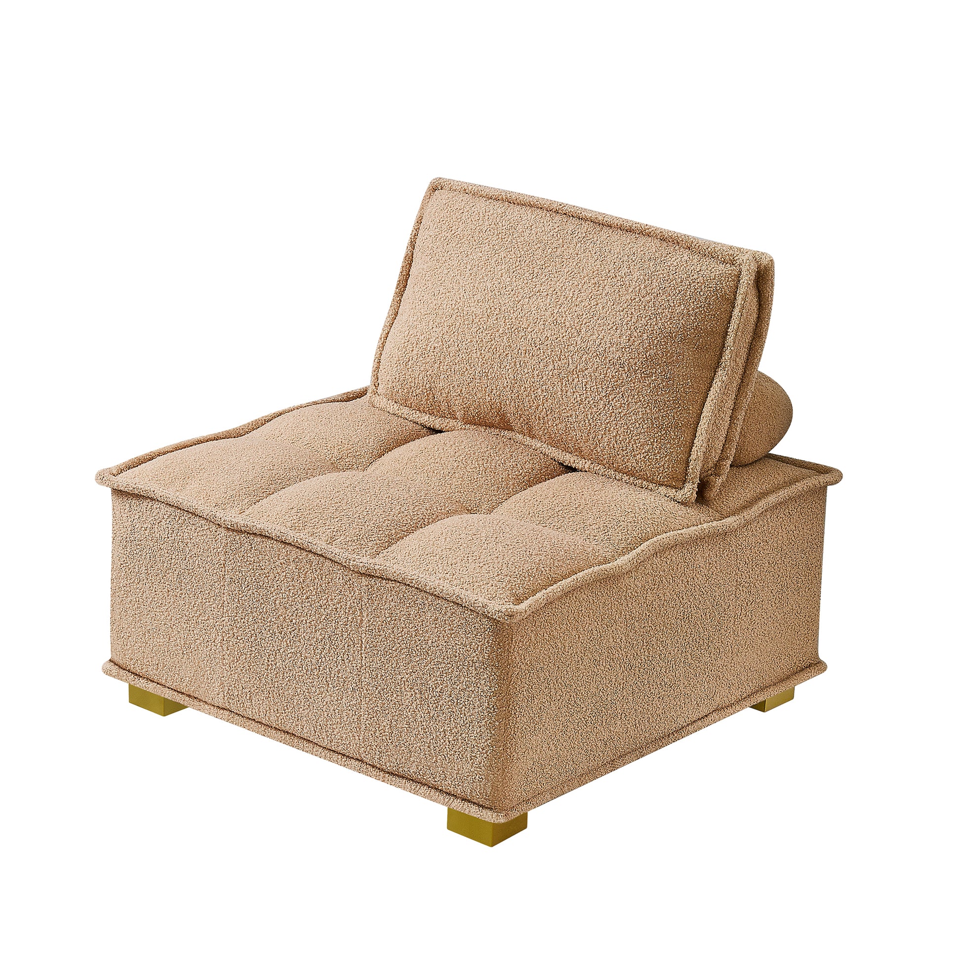 Lazy Sofa Ottoman With Gold Wooden Legs Teddy Fabric Khaki Khaki Foam Fabric