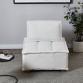 Lazy Sofa Ottoman With Gold Wooden Legs Teddy Fabric White White Foam Fabric