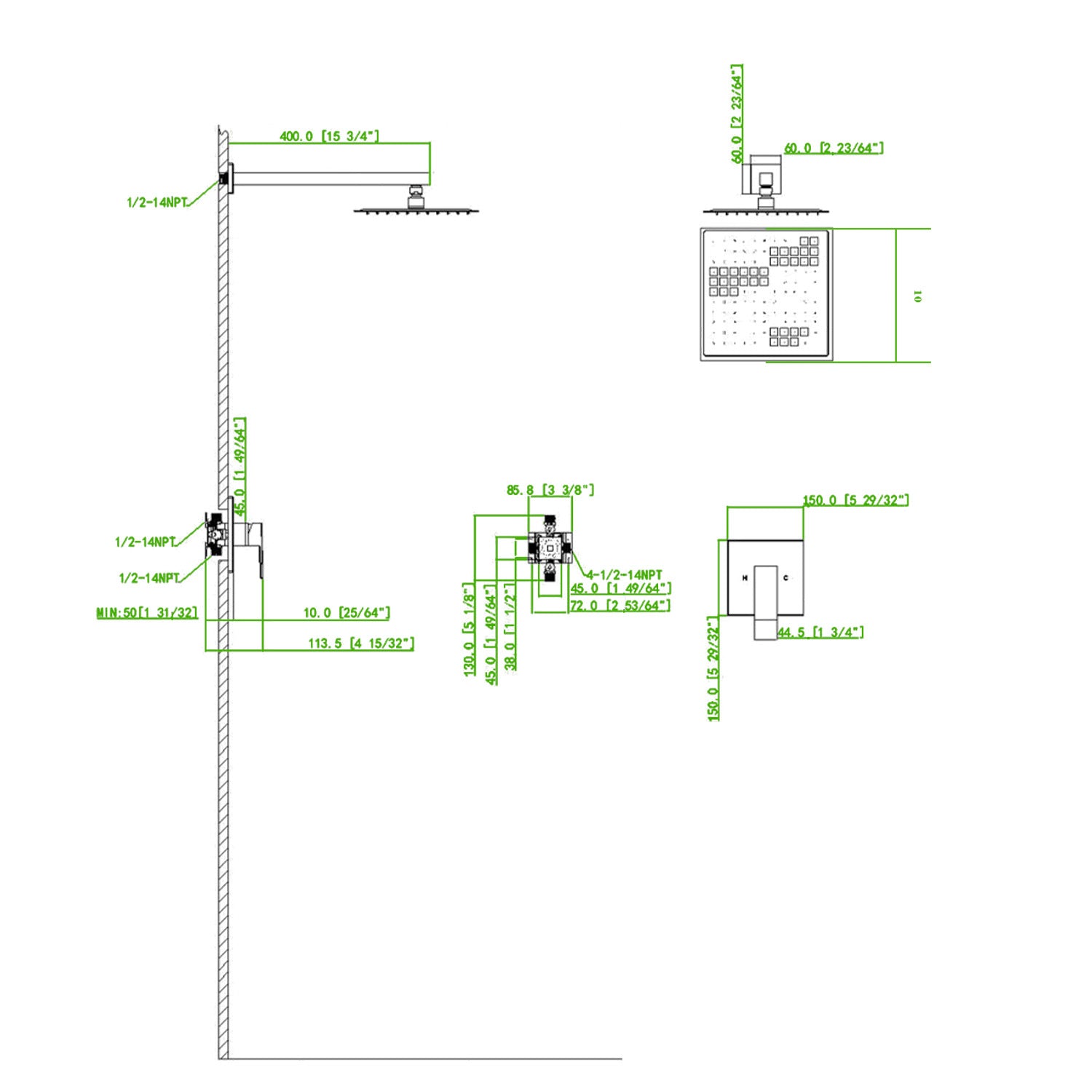 Wall Mounted Shower Faucet In Brushed Nickel Valve Included Brushed Nickel Brass