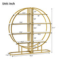 4 Tiers Home Office Open Bookshelf, Round Shape, Different Placement Ways, Mdf Board, Gold Metal Frame, White Golden White Mdf Steel