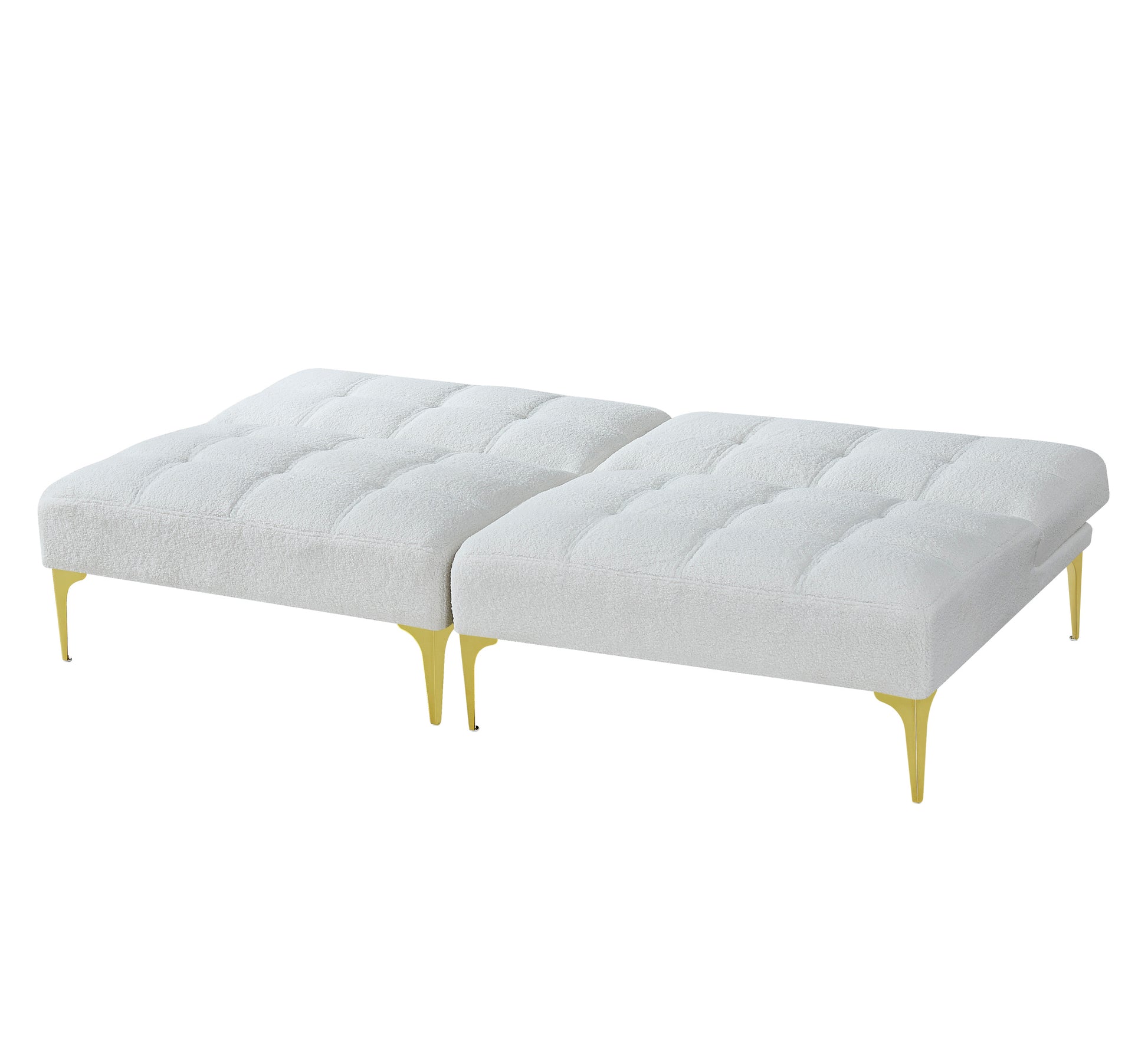 Convertible Sofa Bed Futon With Gold Metal Legs Teddy Fabric White White Teddy Foam Fabric