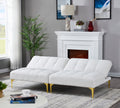 Convertible Sofa Bed Futon With Gold Metal Legs Teddy Fabric White White Teddy Foam Fabric