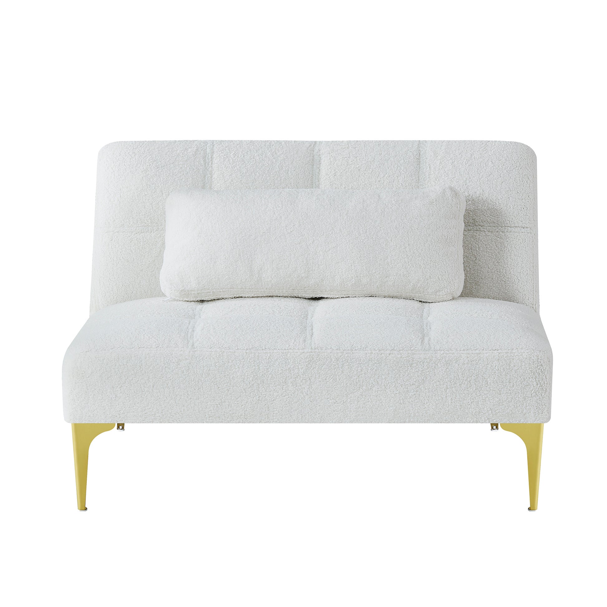 Convertible Sofa Bed Futon With Gold Metal Legs Teddy Fabric White White Teddy Foam Fabric