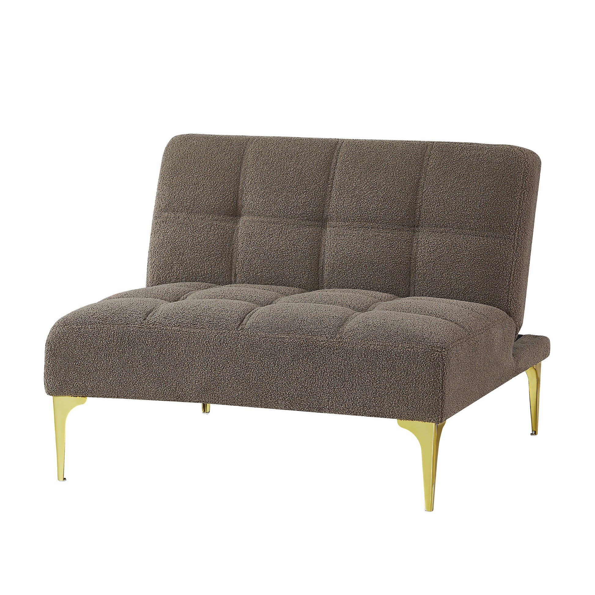 Convertible Sofa Bed Single Chair Futon With Gold Metal Legs Teddy Fabric Taupe Taupe Foam Fabric