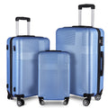 3 Piece Luggage With Tsa Lock Abs, Durable Luggage Set, Lightweight Suitcase With Hooks, Spinner Wheels Cross Stripe Luggage Sets 20In 24In 28In Light Blue Abs