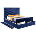 Contemporary Velvet Upholstered Bed With Storage Locker, Deep Button Tufting, Solid Wood Frame, High Density Foam, King Size Blue Velvet